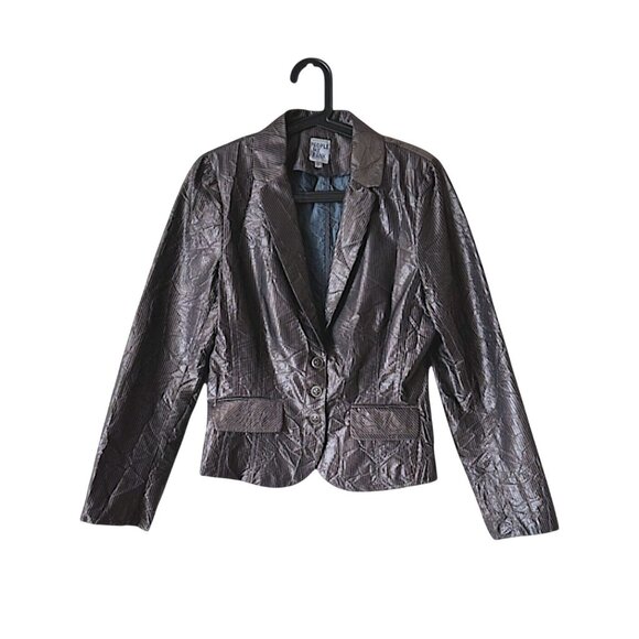 People Like Frank Y2K Cropped Jacket Size 8 Metallic Brown Crinkle Textured - Picture 4 of 8